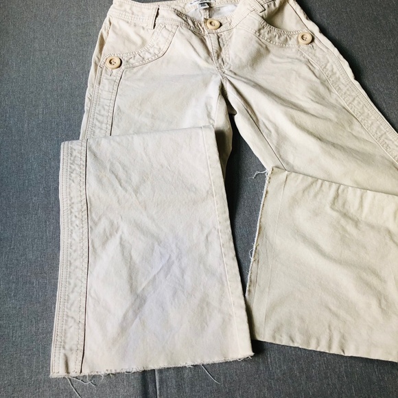 Banana Republic BEIGE Wide Leg Pants Bootcut Khaki Cotton Mid Rise Trousers Sz 0 - Picture 9 of 10